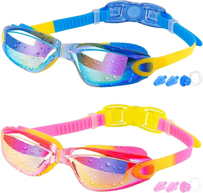COOLOO Kids Swim Goggles, 2 Packs Swimming Goggles for Kids Girls Boys and Child Age 4-16 - Image 1